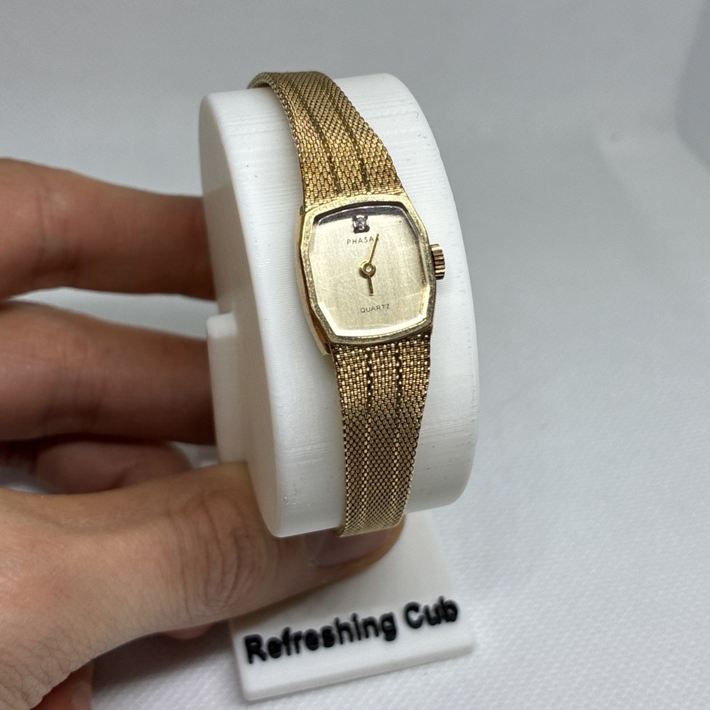 Vintage Phasar Women's Quartz Watch Gold Tone Diamond Classic Minimalist !